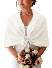 Womens Knitted Shawl Wraps Winter Bridal Wedding Stole Shrug X-Large White