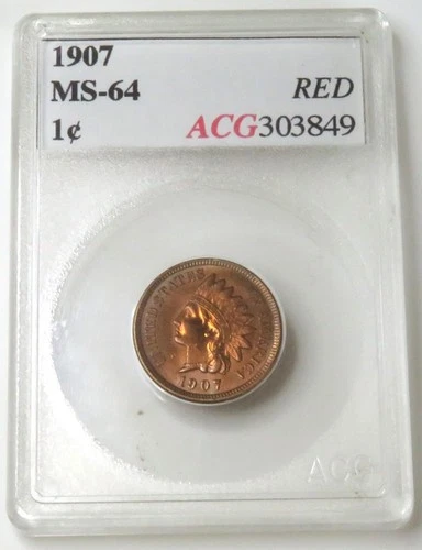 1907 Indian head cent - Old vintage ACG Accugrade holder