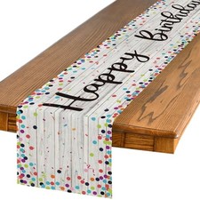 Polka Dot Happy Birthday Table Runner, Seasonal 13" x 72", Table Runner Wood