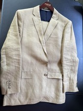 J CREW Ludlow 2pc Suit 42R Pants 35x28 100 Linen Tan 2-Button BAIRD McNUTT