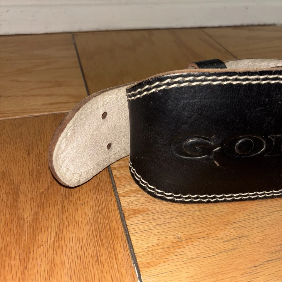 Cinturón trasero de levantamiento de pesas Gold’s Gym talla S/M negro cuero partido espuma acolchado ADJ Foto 4 de 4