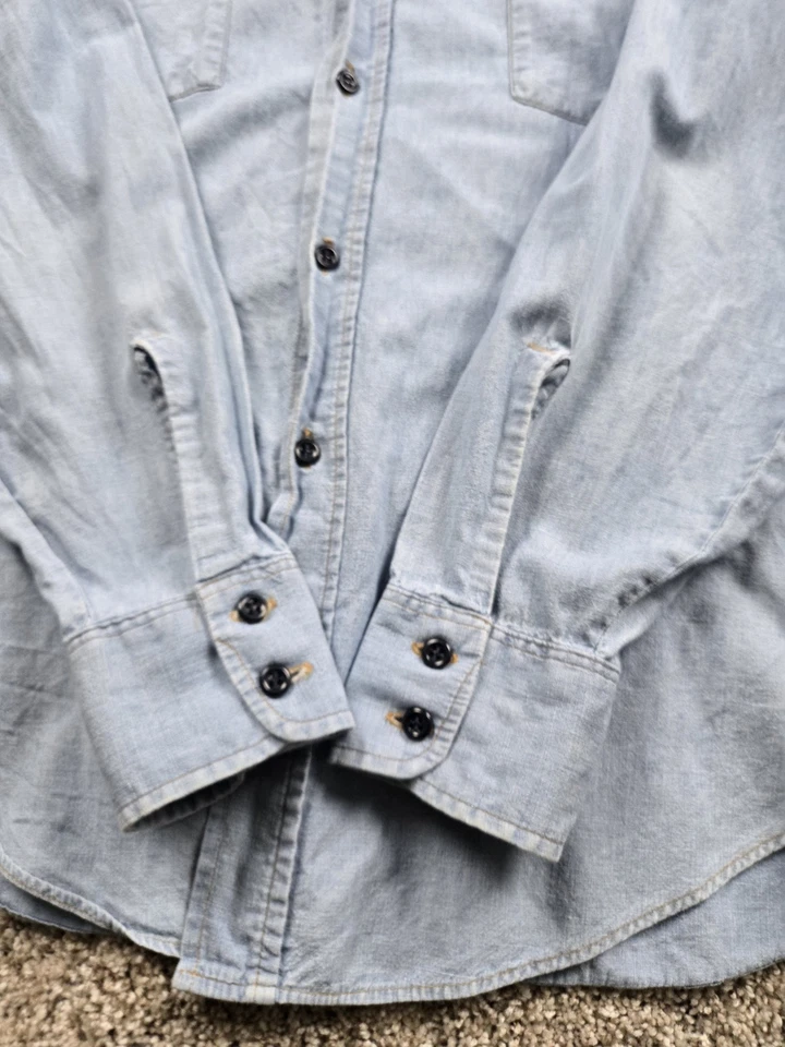 Vintage Levi's Shirt Large Chambray Western Orange Tab Pockets Long Sleeve 70s - Image 4 of 4