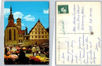 Stuttgart Germany Stiftskirche Flower Market Vintage Postcard 1981