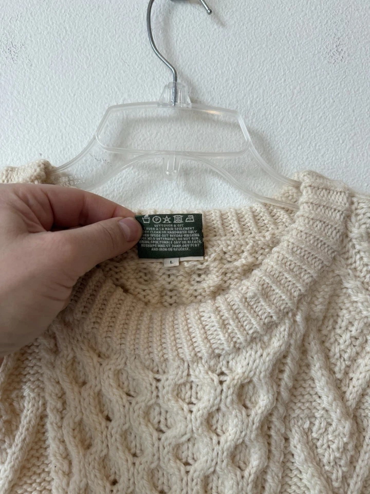 Suéter Carraig Donn Tejido a Mano 100% Lana Merino Crema Pescador Para Hombres Grande Foto 3 de 4