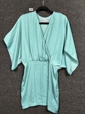 Urban Outfitters Serene Satin Wrap Party Dress Womens Size S Teal Dolman Sleeve 