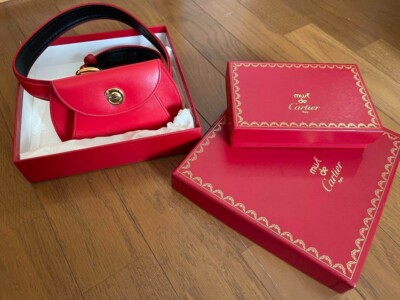 Cartier Panthere Waist Bag Red Leather Waist Pouch Gold Panther