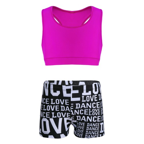 Girls Yoga Gymnastics Ballet Dance Outfit Crop Tank Top+Booty Shorts Set 2Pcs - Picture 46 of 79