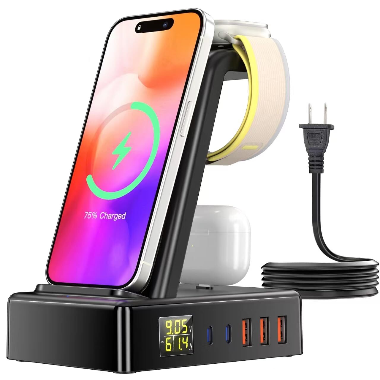 8 in 1 Wireless Charging Station,100W USB Charger, PD30W and QC3.0 Fast Charg...