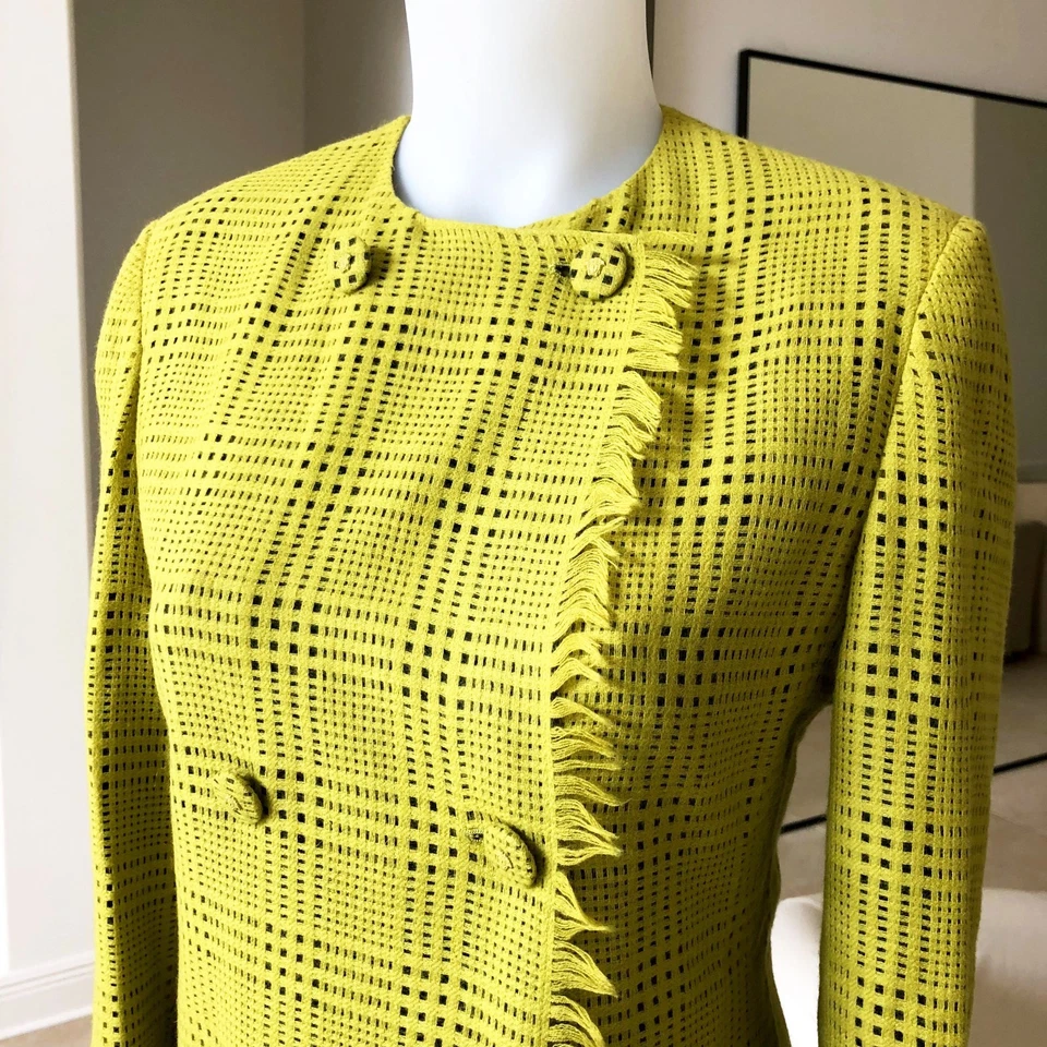 Gianni Versace 1998 verde lima cuadros lana deshilachada angora falda traje talla IT 40/42 Foto 3 de 4