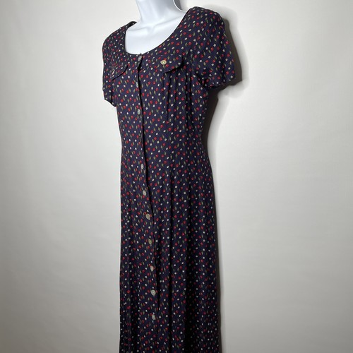 Vintage 90s Byer Too Blue Floral Cherry Print Button Front Midi Dress Size 9 - Bild 7 von 8