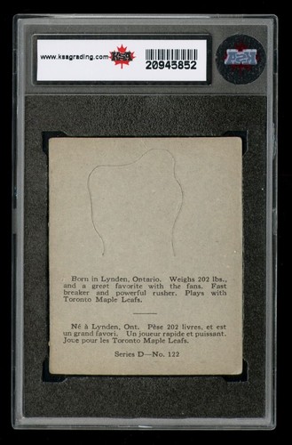 1936 O-PEE-CHEE D 122 RED HORNER KSA 4 CLEAN CARD TORONTO MAPLE LEAF STANLEY CUP - Picture 2 of 2