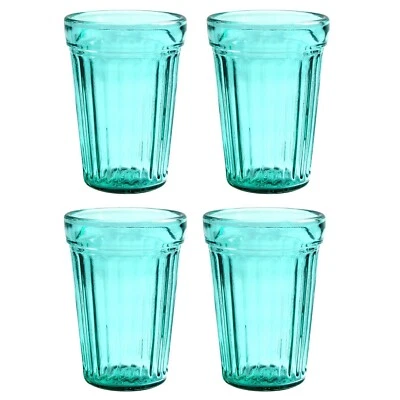 STPGOODS 4-pc Faceted Drinking Glass Set Stackable Water Glass 8.5oz Turquoise