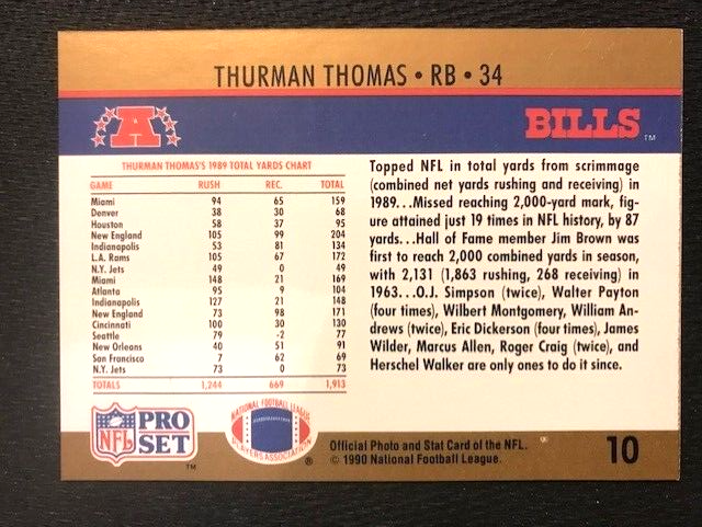 NFL - Thurman Thomas 1990 Pro Set '89 NFL Total Yardage Leader