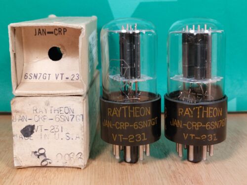 Pair of Raytheon JAN CRP 6SN7GT VT-231 NOS NIB 1944 Vacuum Tubes #EC55/M