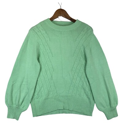 DG2 Sweater Mint Green Knit Tri-Blend Ultra Soft Crew Neck Womens L Grandma-Core