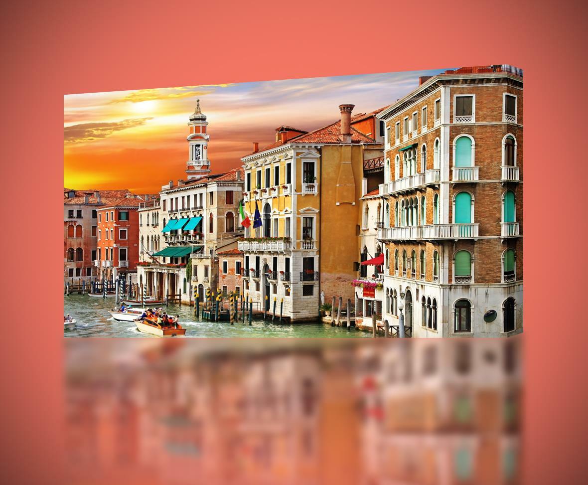Venice Canal Sunset Landscape CANVAS PRINT Wall Decor Giclee Art Poster ...