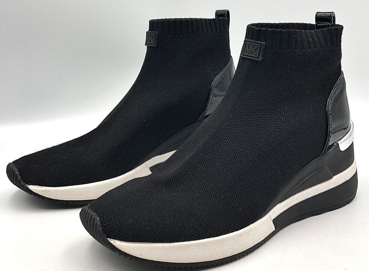 MICHAEL KORS Women's SKYLER Black Stretch Knit Wedge Bootie Sock