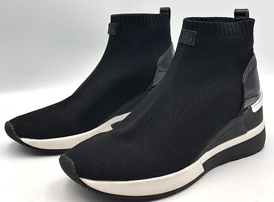 MICHAEL KORS Women's SKYLER Black Stretch Knit Wedge Bootie Sock
