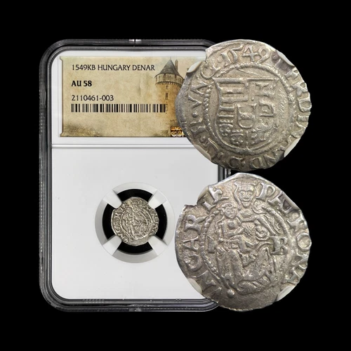 HUNGARY. 1549, Denar, Silver, KB - NGC AU58 - Ferdinand I, Madonna, Kremnica 003