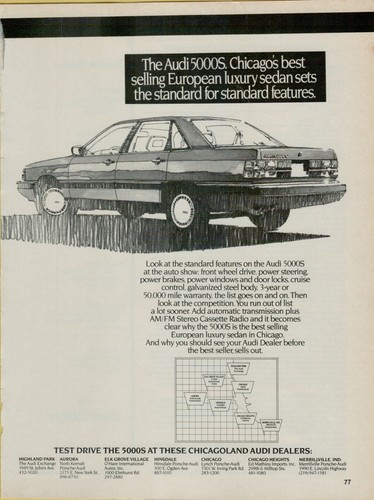 1986 Audi 5000S Chicago's Best Selling European Luxury Sedan VINTAGE PRINT AD - Picture 3 of 4