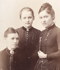 Cabinet Card 3 Victorian Young Ladies Women ID'd in Fancy Dresses Albumen Photo