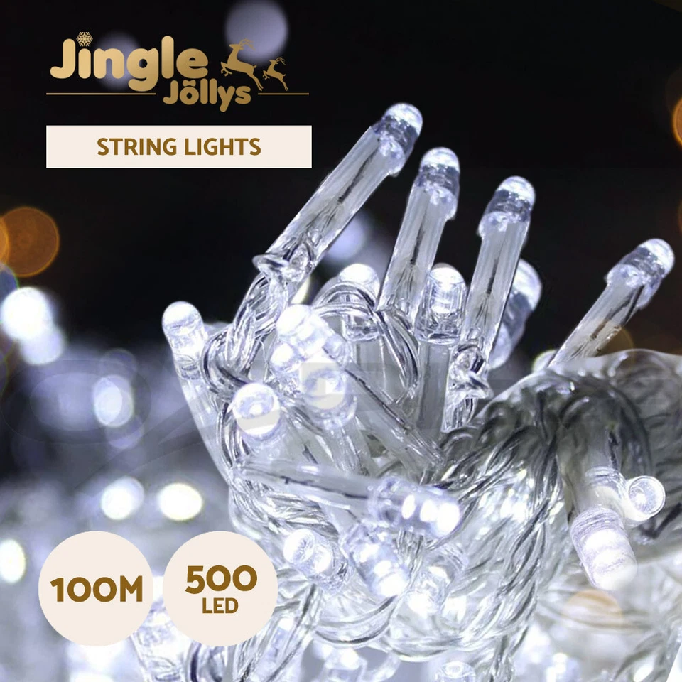Jingle Jollys 100M Christmas Lights String Fairy Decorations 500 LED Cool White