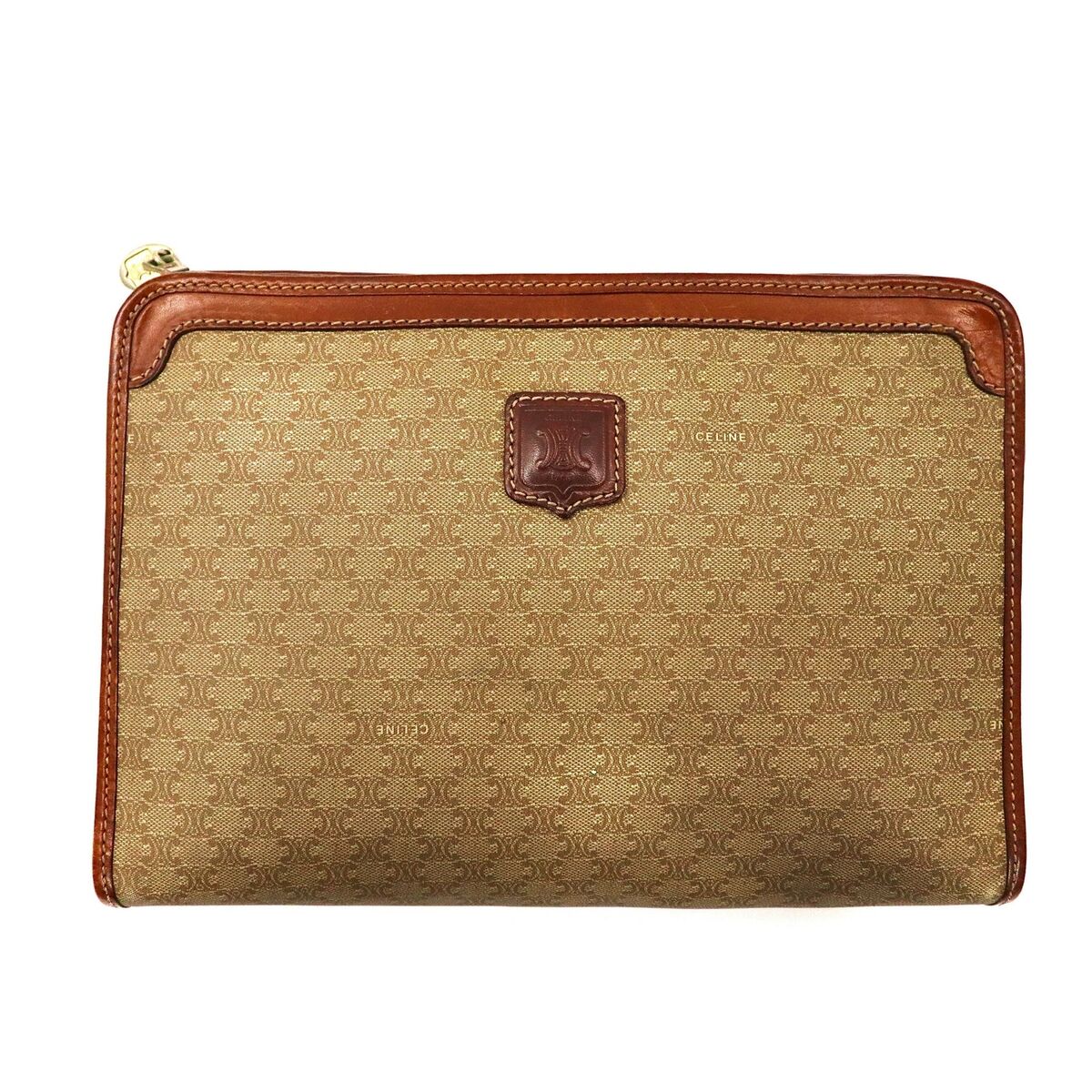 CELINE clutch bag beige leather riri zip Macadam pattern CELINE clutch bag beige leather riri zip Macadam pattern