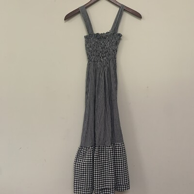 Zara Basic Collection Women's Gingham Midi Smock Dress Black