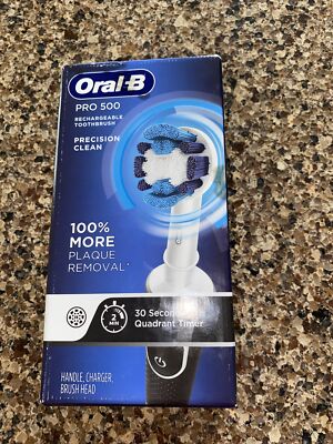 Oral-B Pro 500 Electric Rechargeable Toothbrush with Precision Clean Black New!