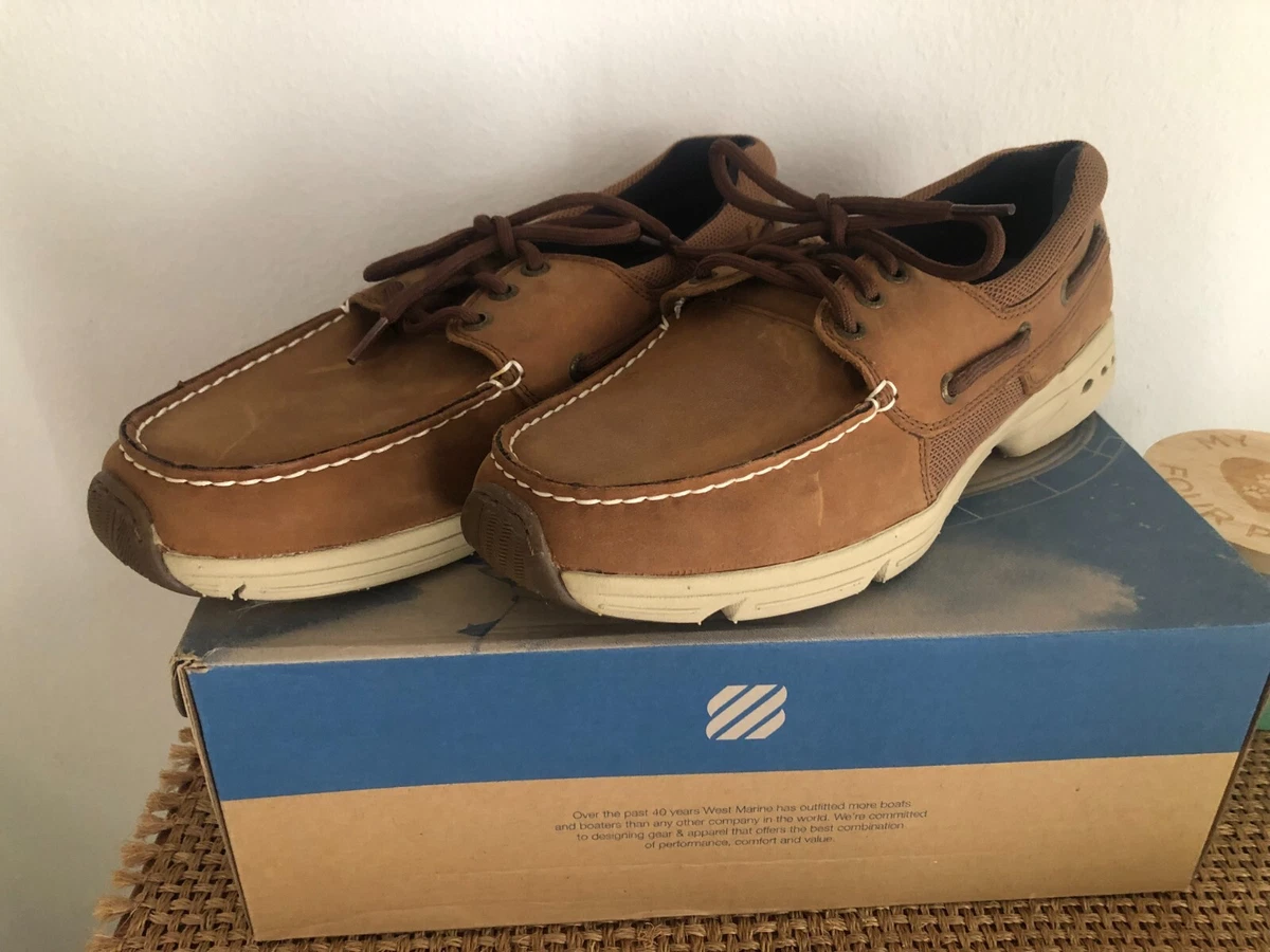 West Marine Boat Shoes Men\'s 9.5 Brown Leather Classic Comfort Mocs Casual EUC Amazon.com | Vostey Men main image 3