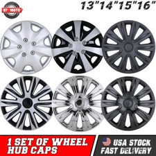 Set 4 Pcs Wheel Covers Hubcaps Snap On Car Silver Black Lacquer Fit 13-16 Inch