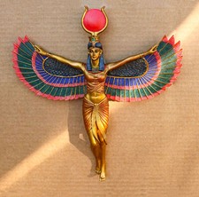 Ancient Egyptian Goddess Isis With Open Wings Wall Decor Isis Ra Deity Plaque