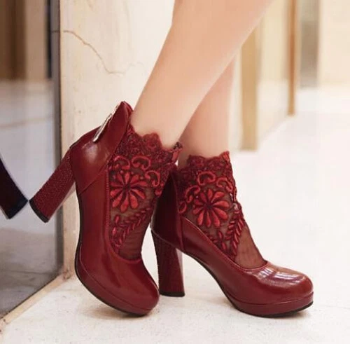 Women's High Heels Mesh Lace Ankle Boots Wedding Shoes - Bild 15 von 19