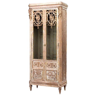 French Regence style (19th Cent) stripped 2 door armoire cabinet with gilt decor
