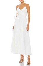 Mac Duggal White Surplice Ruched Midi Dress Size Medium Orig $338