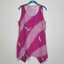 CITRON Santa Monica Pink Silk Linen Blend White Crane Tank Tunic Top Size Large