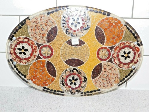 BRASILIANISCHES SAMEN & BOHNEN MOSAIK PLEXIGLAS / ACRYL SCHNEIDEBRETT / SERVIERBRETT / TABLETT - Bild 6 von 7