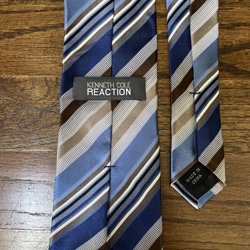 Kenneth Cole Reaction Blue Brown 100% Silk Classic Men’s Neck Tie - Picture 2 of 4