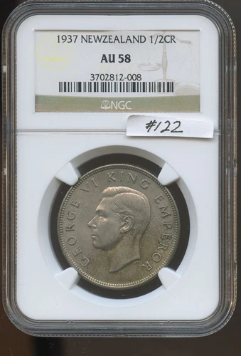 New Zealand 1937 1/2CR (#122) NGC AU58. Original. 