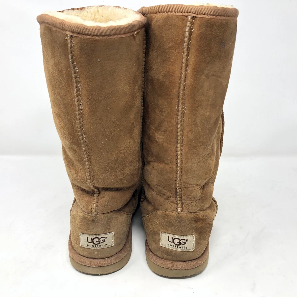 Ugg Womens Nubuck Leather Calf High Slip On Boots Size 7 Sherpa Lined Winter - Image 4 of 4