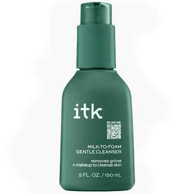 ITK Skincare Milk-to-Foam Gentle Cleanser Pro vitamin B5 2-in-1 Face Wash + Make