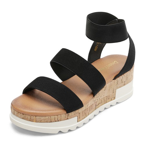 Women Open Toe Wedge Sandal Elastic Ankle Strap Casual Platform Sandals