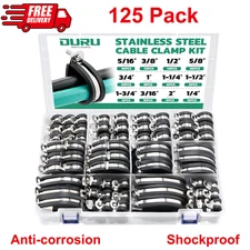125 Pieces Stainless Steel Cable Clamps Assortment Kit & 12 Sizes Rubber Coated
