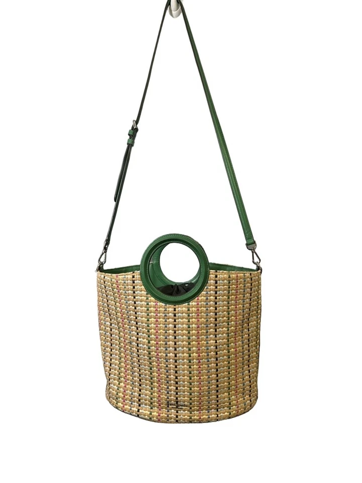 KATE SPADE Medium Raffia Woven Tote Bag with Green Leather Trim - Image 2 of 4