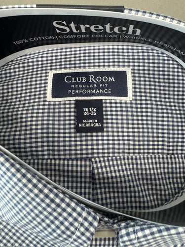 CLUB ROOM Navy Blue Striped Performance Regular Fit Dress Shirt NEW 16-1/2 34/35 - Picture 4 of 6