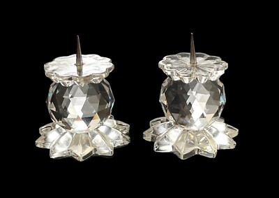 Set Of 2 Swarovski Crystal Mini Stick Pin 1.5  Footed Candle Holders Excellent