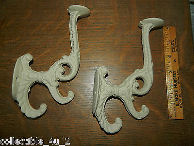 SET//4 Heavy Ornate Victorian Style Coat Hat Hooks Cast Iron 7/" Long w//3 hooks