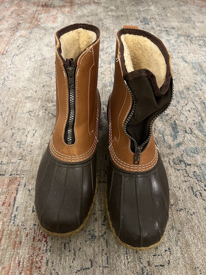 Vintage LL Bean Zip Up Shearling Lined Leather Mens 11 M Maine Duck