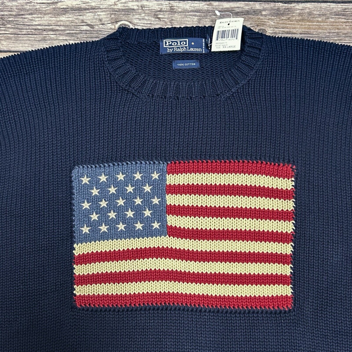 Ralph Lauren 国旗刺繍ニット　オフホワイト　ヴィンテージ eaa500143_01.jpg