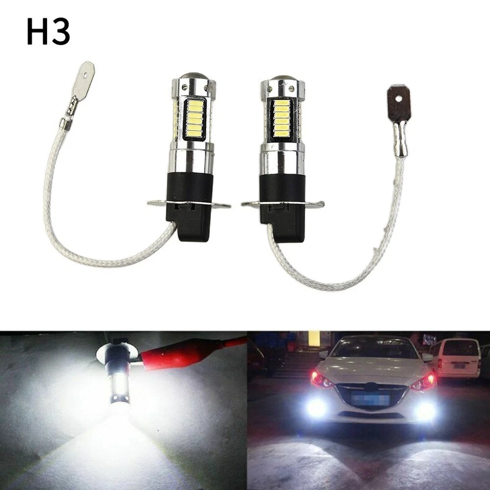 Pair H3 LED Fog Light Bulbs Conversion Kit Super-Bright Canbus 6000K White 100W - Image 3 of 4